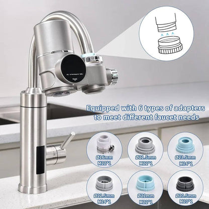 Faucet water filter with 6 adapter types for kitchen sink, 13-stage filtration system with UV blue light and LED display