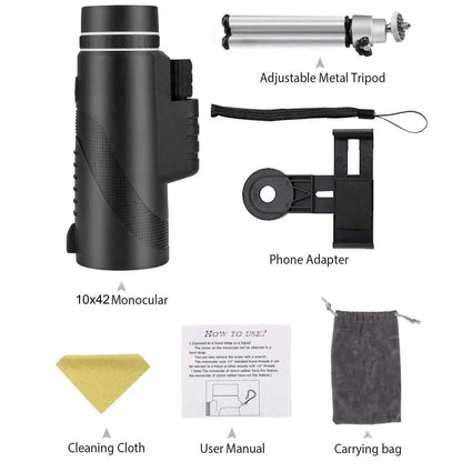 High-definition telescope with universal phone mount for clear 40X magnification and waterproof design