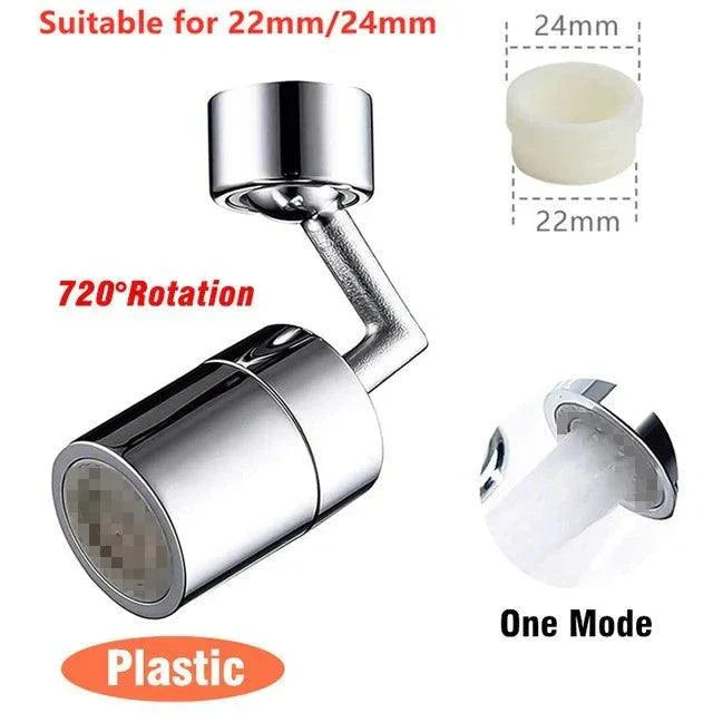 1080 rotatable faucet aerator extender with 720° rotation, plastic construction, and one water mode for 22mm/24mm taps